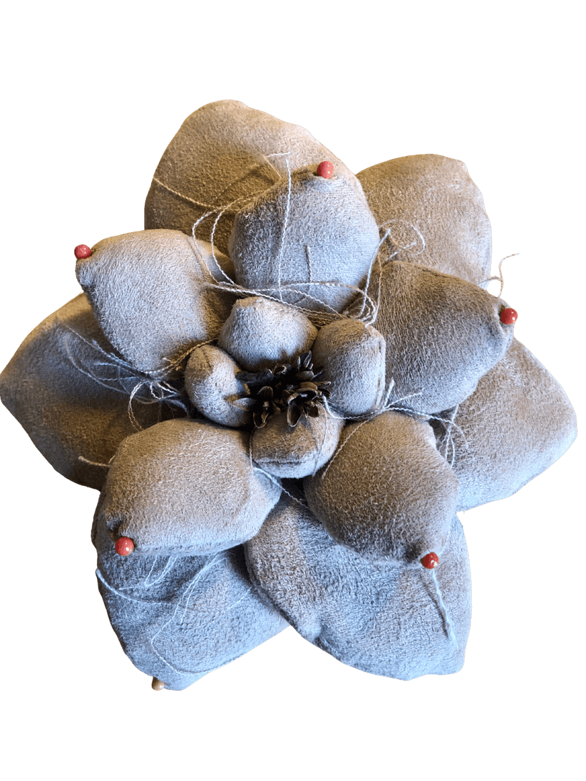 Succulente textile beige, perles rouges